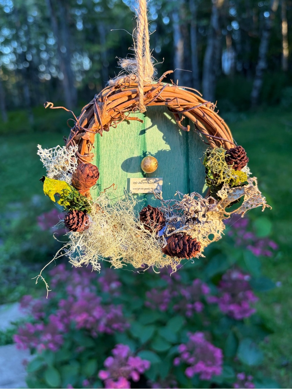 Handmade Green Mini Wreath Door Hanger/ornament with Natural Pinecone Accents